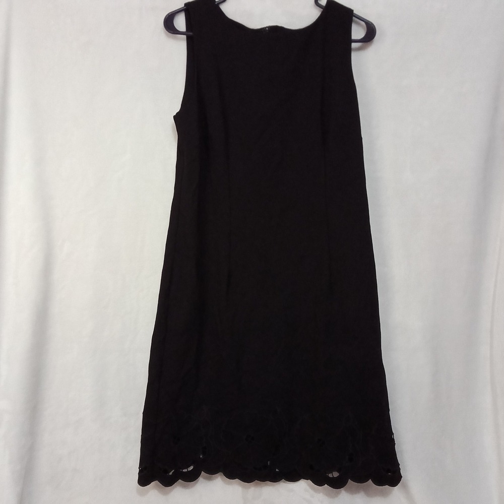 Talbots Womens Black Eyelet Embroidered Hem Sleeveless Shift Dress Size 10